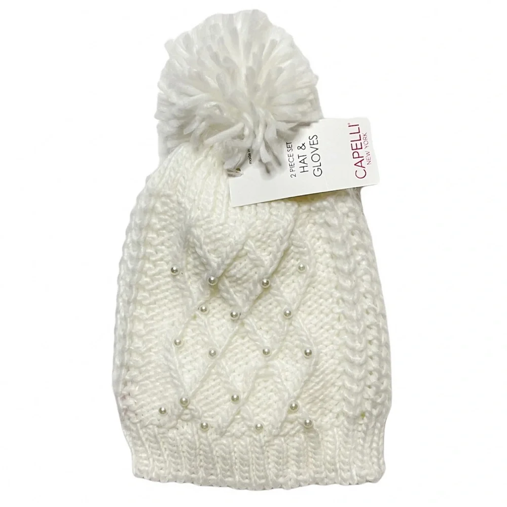 Capelli Of NY Embellished Pompom Hat With Gloves